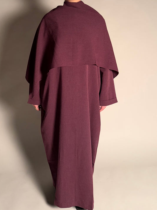 Burgundy cape style abaya