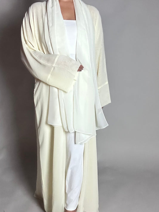 Pale yellow chiffon open abaya