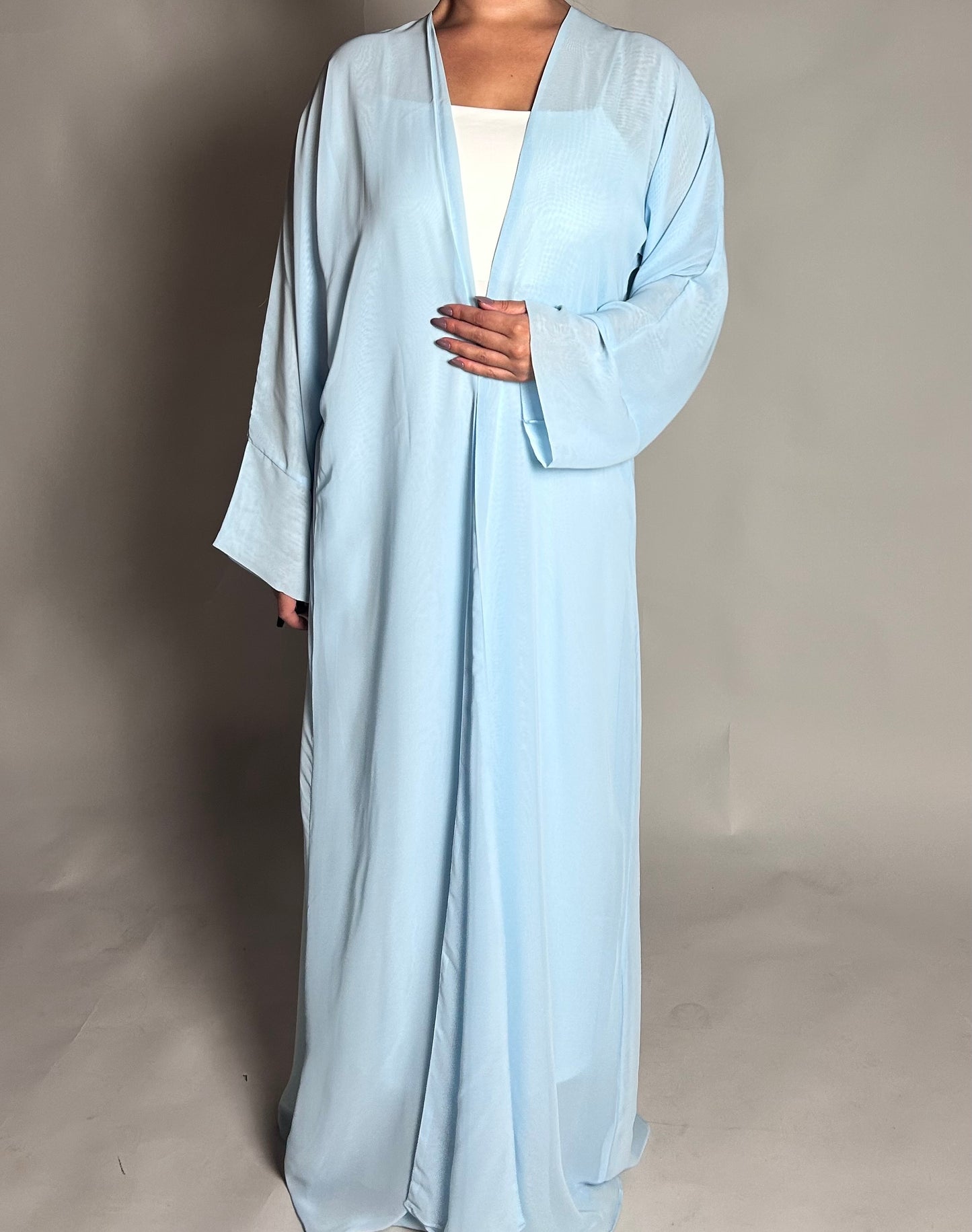 Baby blue chiffon open abaya