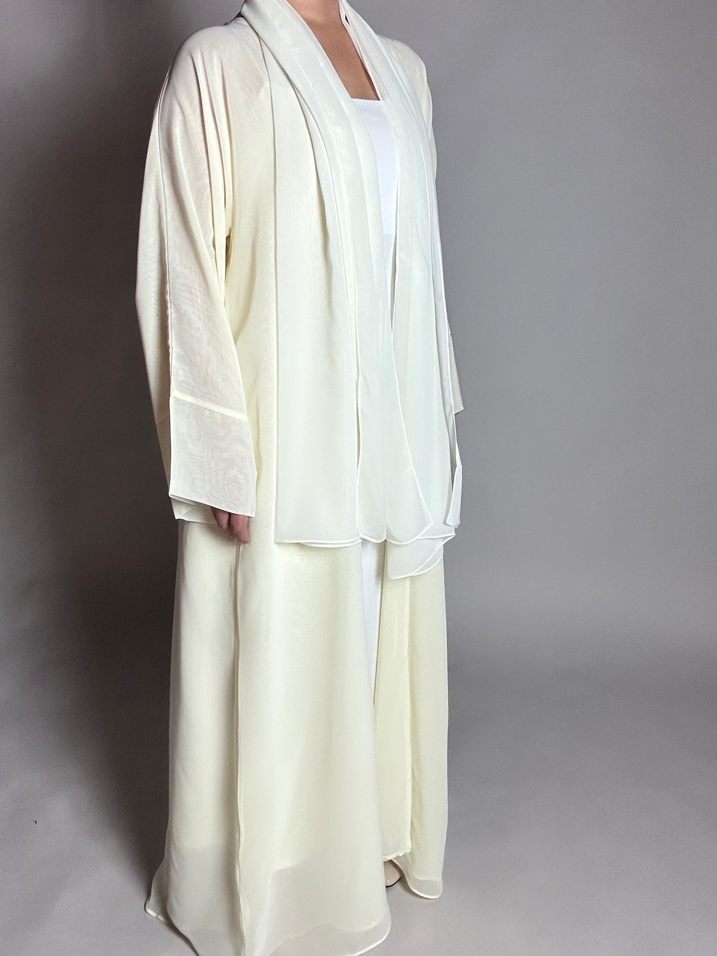 Pale yellow chiffon open abaya