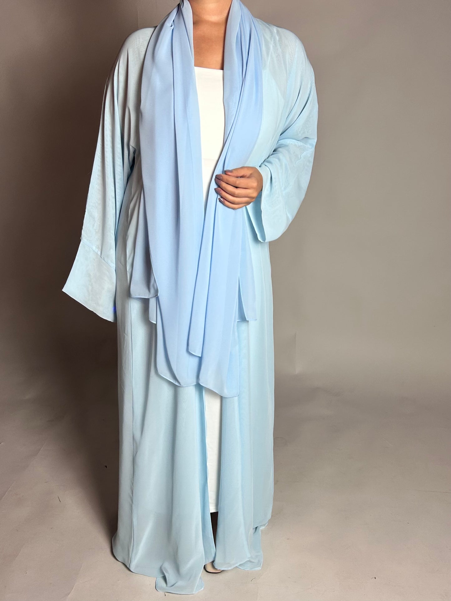 Baby blue chiffon open abaya