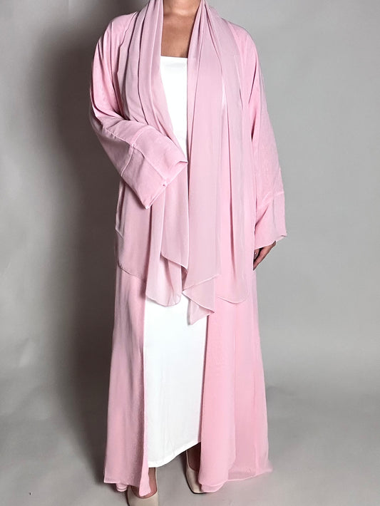 Pastel pink chiffon open abaya
