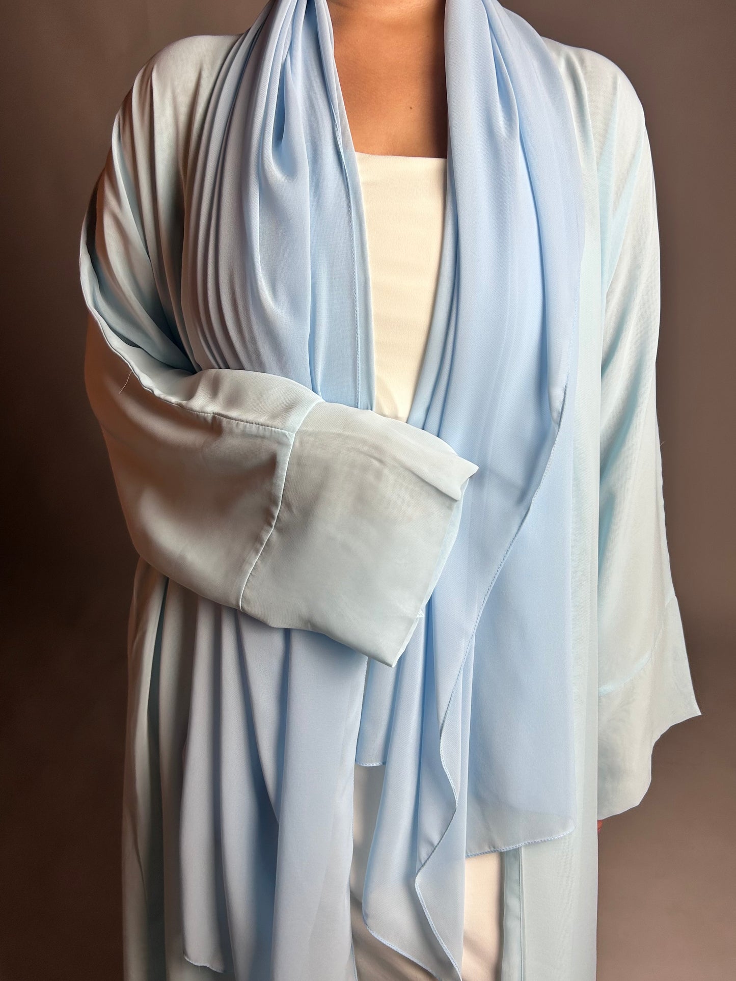 Baby blue chiffon open abaya