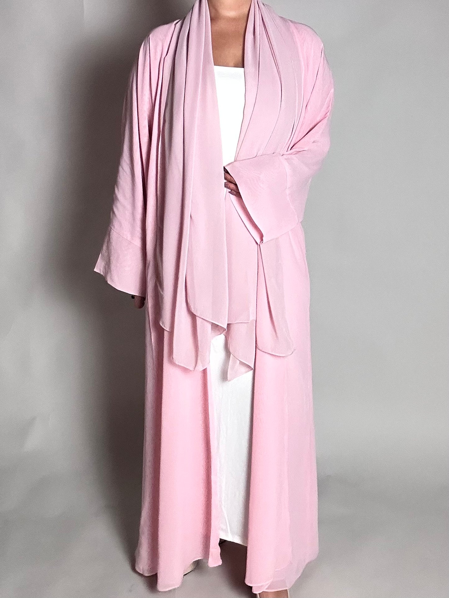 Pastel pink chiffon open abaya