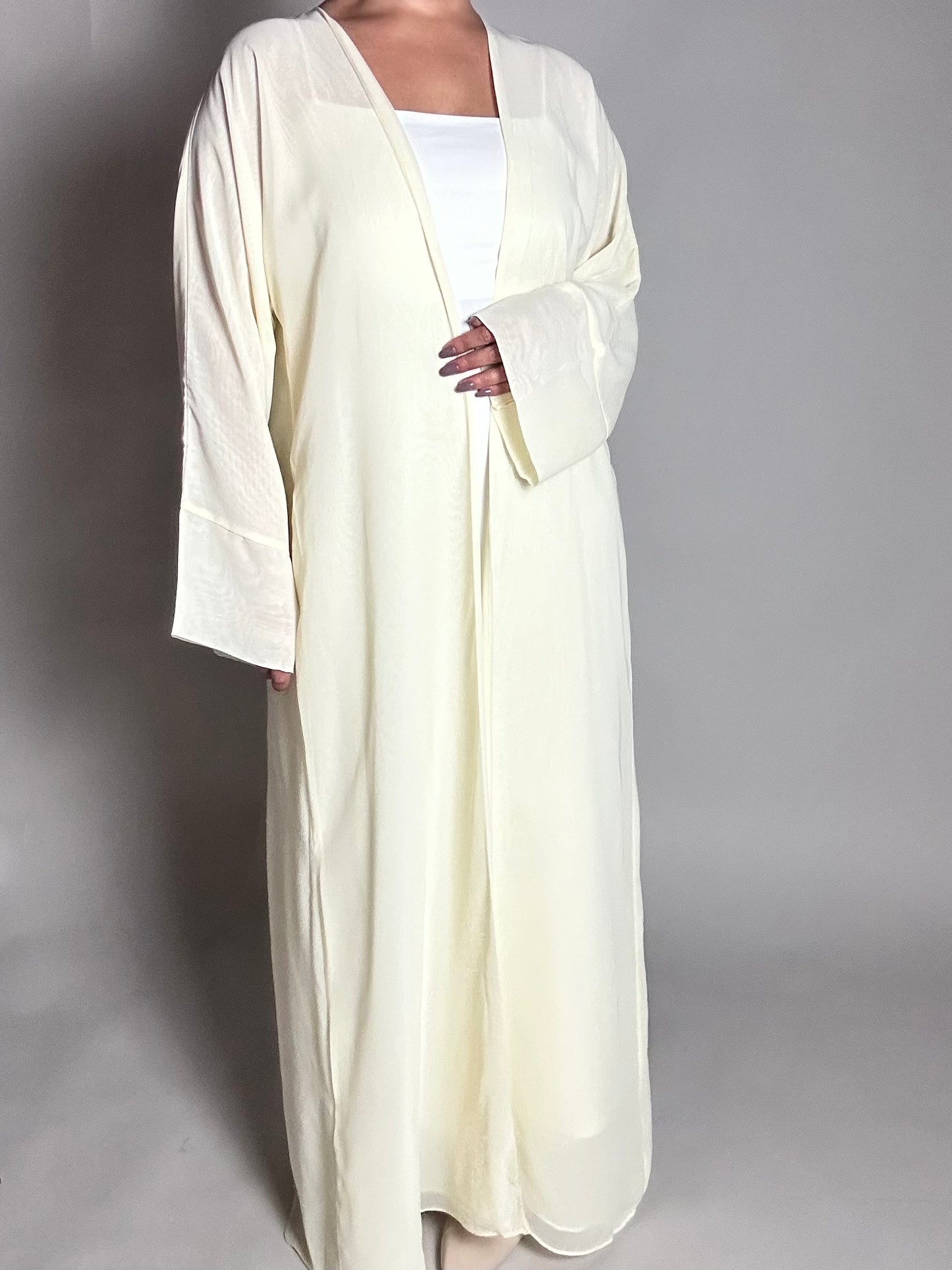 Pale yellow chiffon open abaya