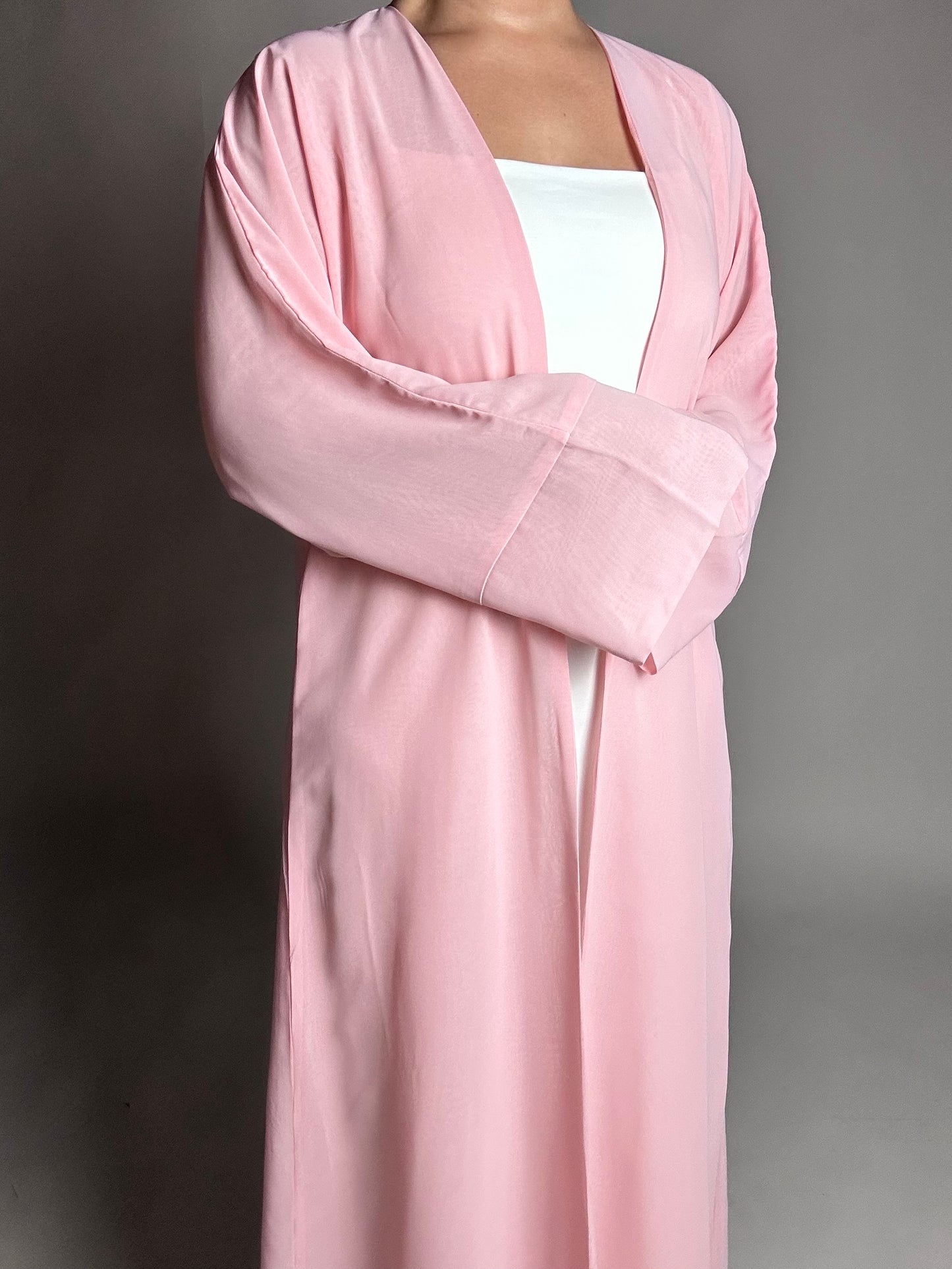 Pastel pink chiffon open abaya