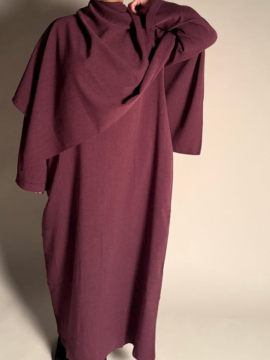 Burgundy cape style abaya