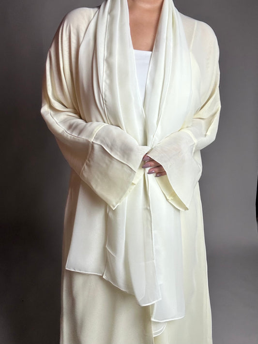 Pale yellow chiffon open abaya