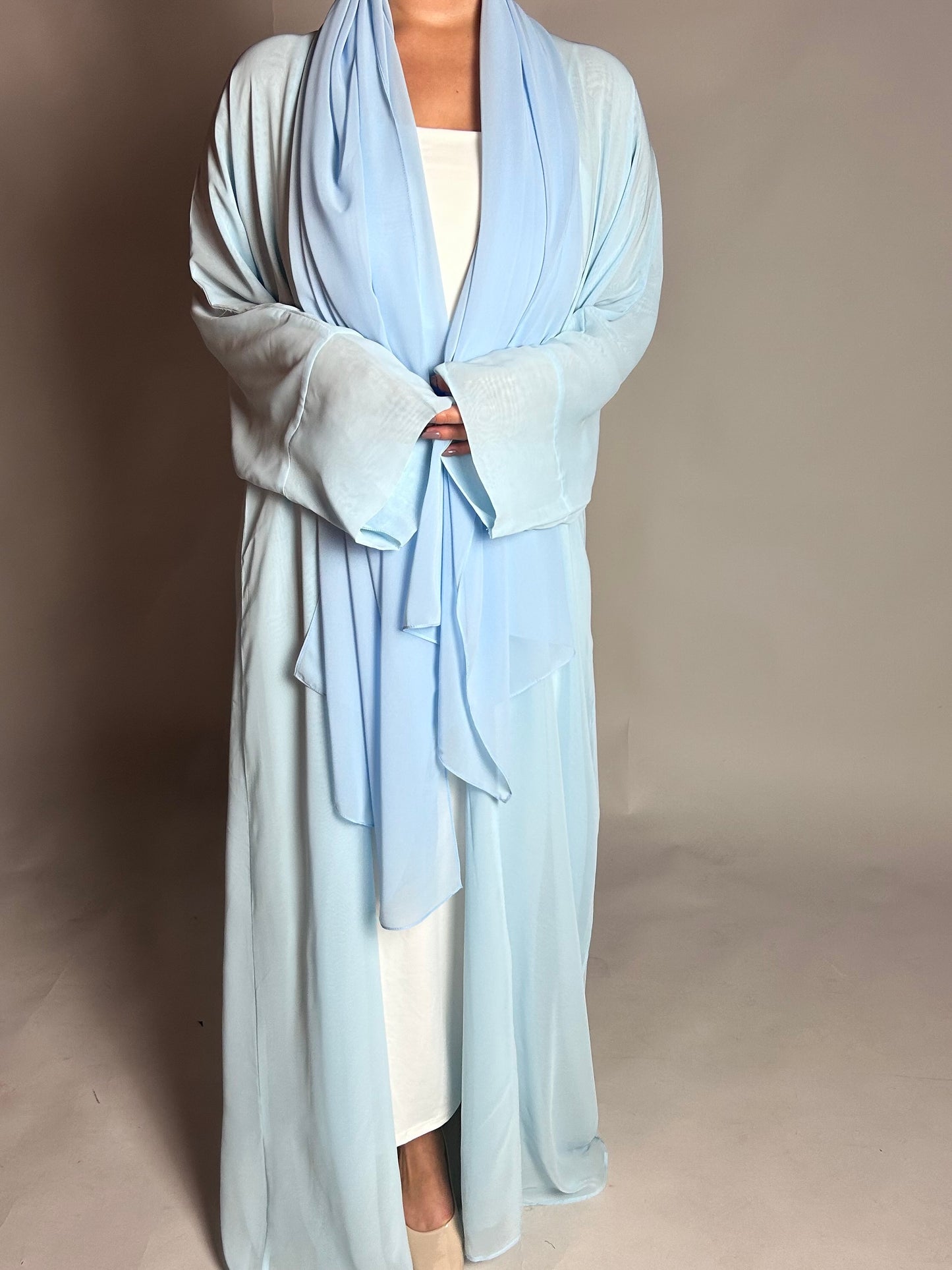 Baby blue chiffon open abaya