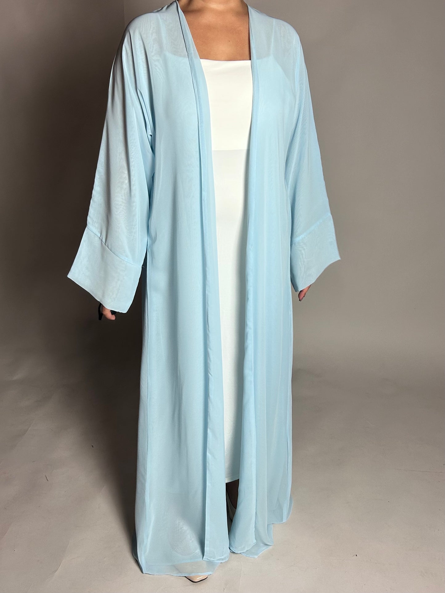 Baby blue chiffon open abaya