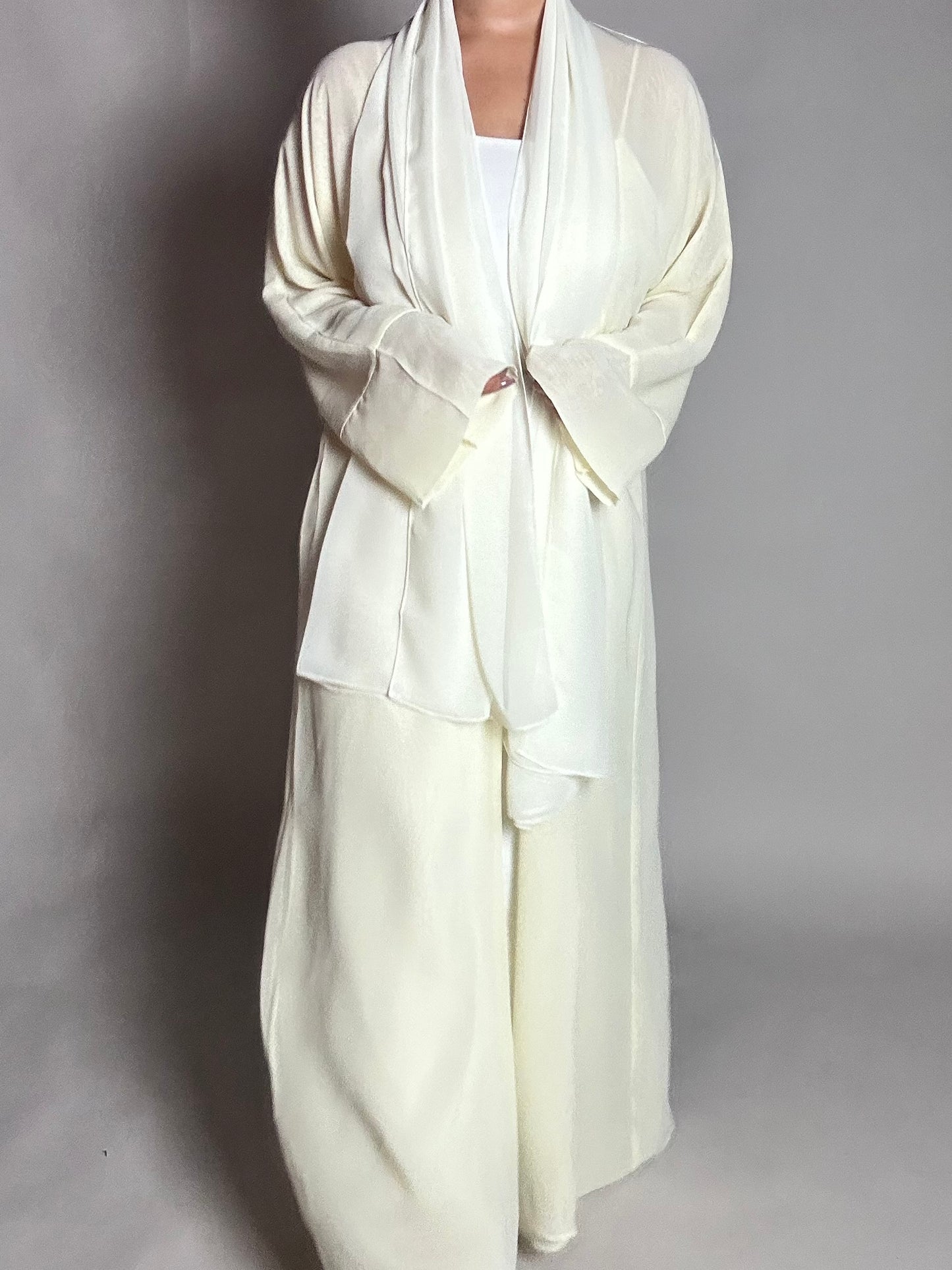 Pale yellow chiffon open abaya