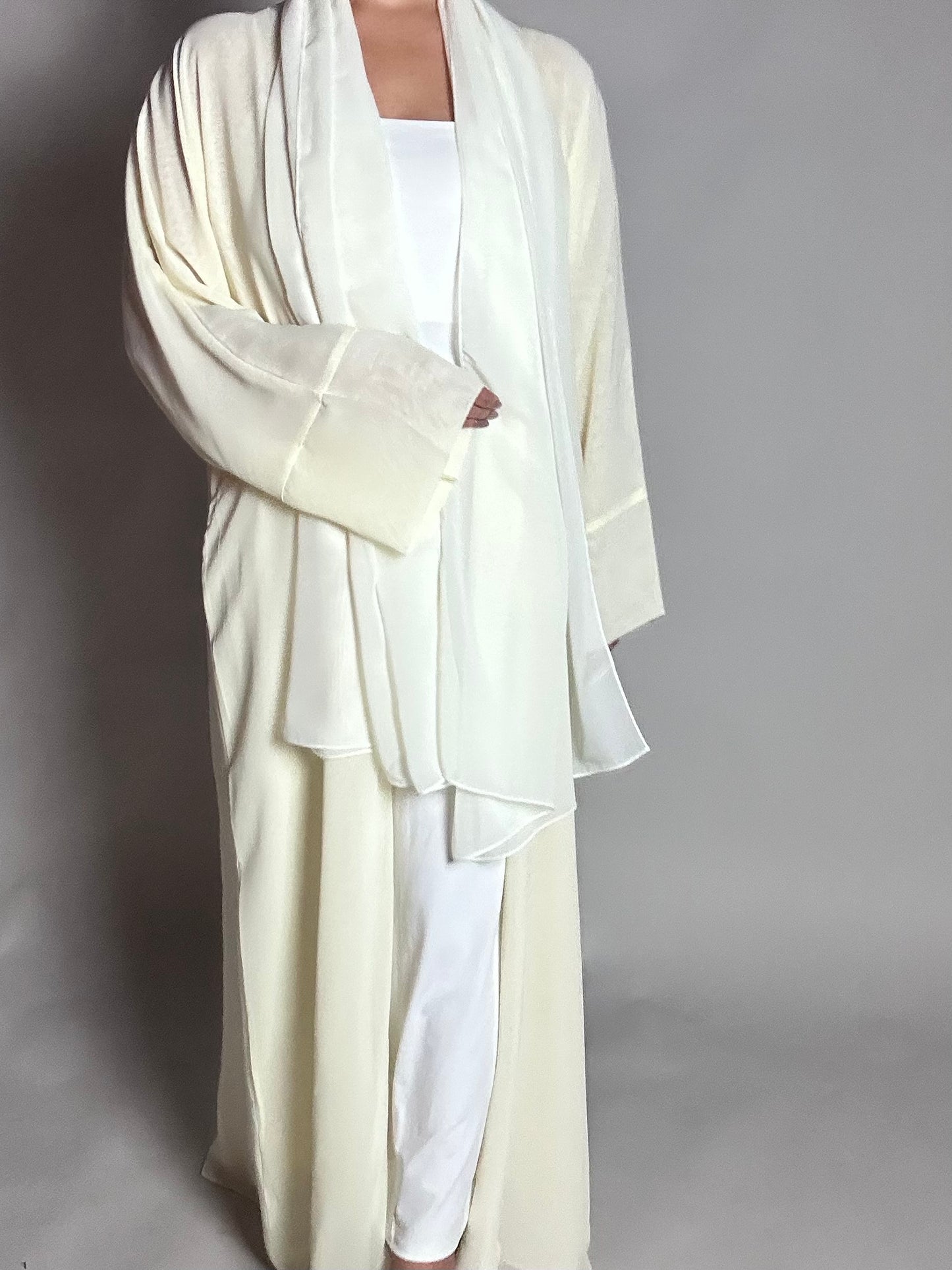 Pale yellow chiffon open abaya