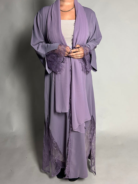 Lilac split sleeve abaya with lace