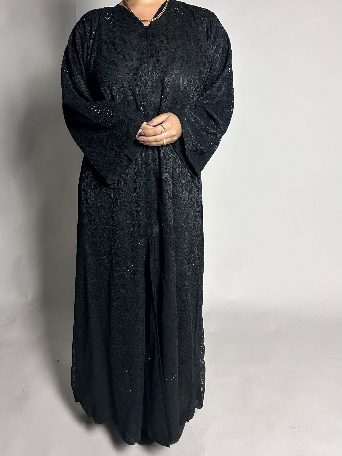 Black full lace abaya open/closed