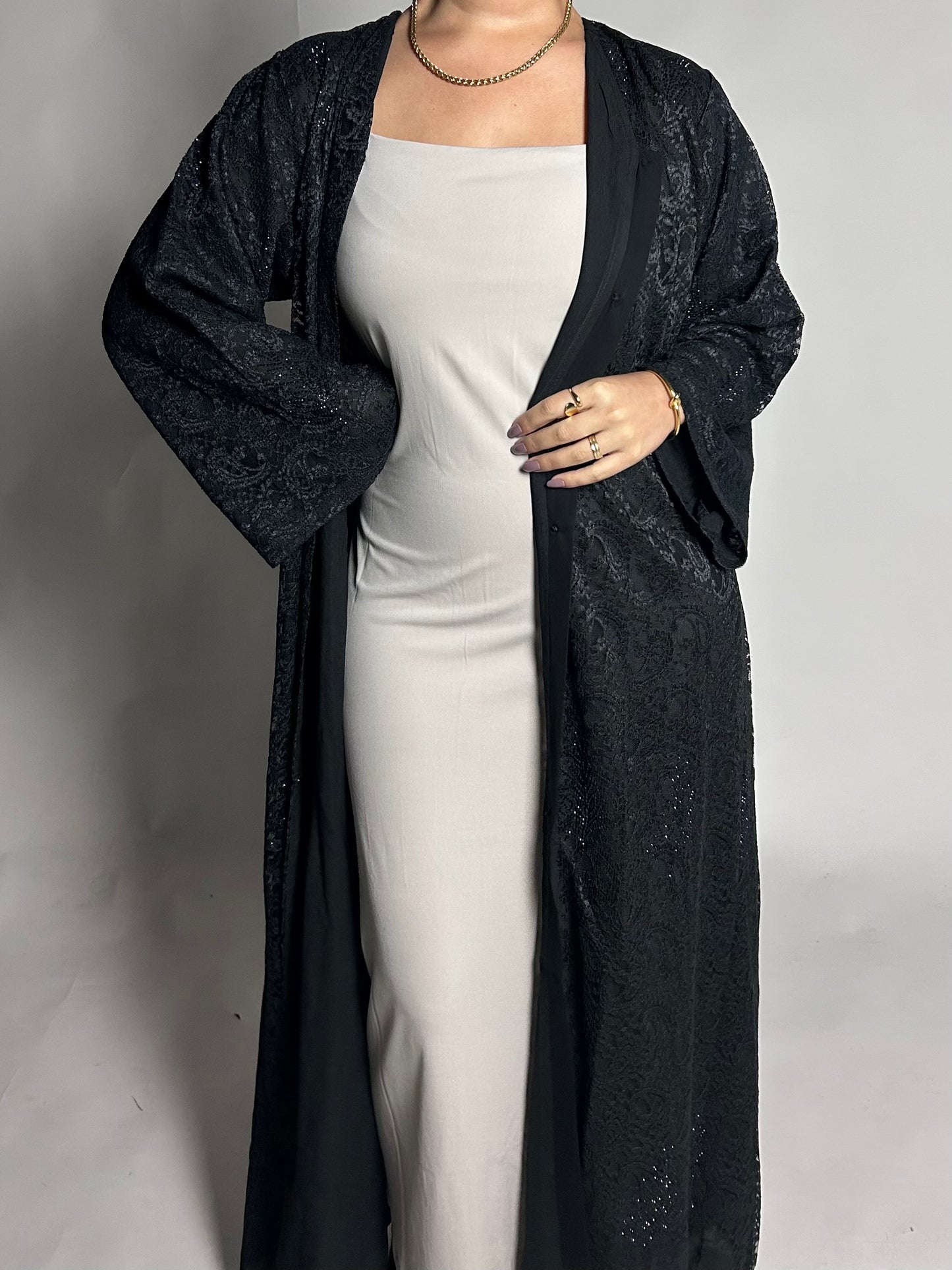 Black full lace abaya open/closed
