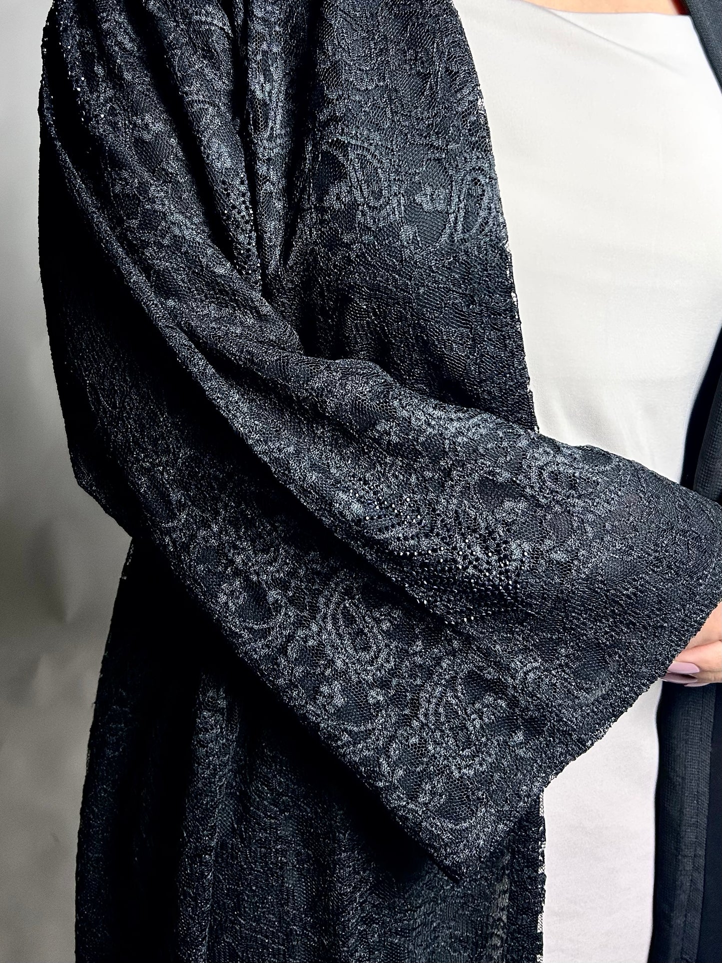 Black full lace abaya open/closed